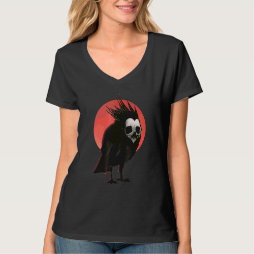 Black Crow Raven Human Skull Mask Black Bird T_Shirt