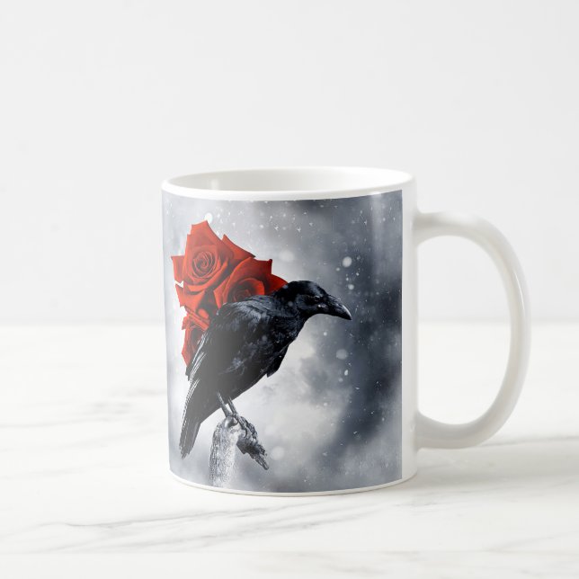 Black Crow Raven Red Rose Bird Gothic Coffee mug (Right)