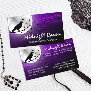 Black Crow Raven Silhouette on Moon Edgy Gothic Business Card