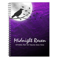 Black Crow Raven Silhouette on Moon Edgy Gothic Notebook