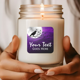 Black Crow Raven Silhouette on Moon Edgy Gothic Square Sticker