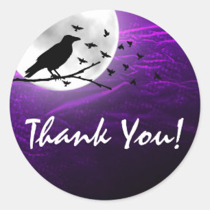 Black Crow Raven Silhouette on Moon Goth Thank You Classic Round Sticker