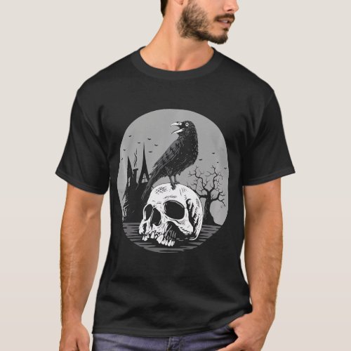 Black Crow Raven Tarot Skull Gothic Occult Dark Ac T_Shirt