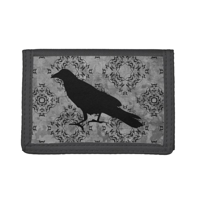 Black crow raven trifold wallet (Front)