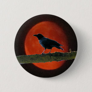 Black Crow Red Moon Button