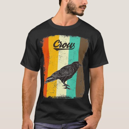 Black Crow  Retro 70s Vintage Bird Lover Art T_Shirt