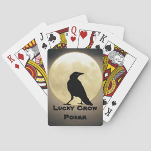 Black Crow Silhouette and Moon Lucky Crow Poker Cards