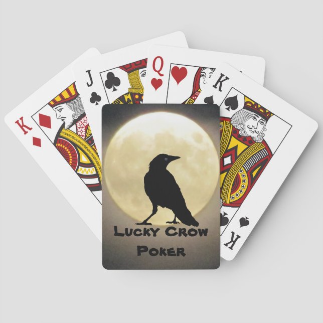 Black Crow Silhouette and Moon Lucky Crow Poker Poker Cards (Back)