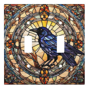 Black Crow Stained Glass Bird Light Switch Cover