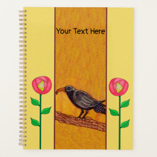 Black Crow Tree Branch Pretty Red Flowers on Stems Planner