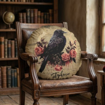 Black Crow Vintage Roses, Dark Goth Raven Floral