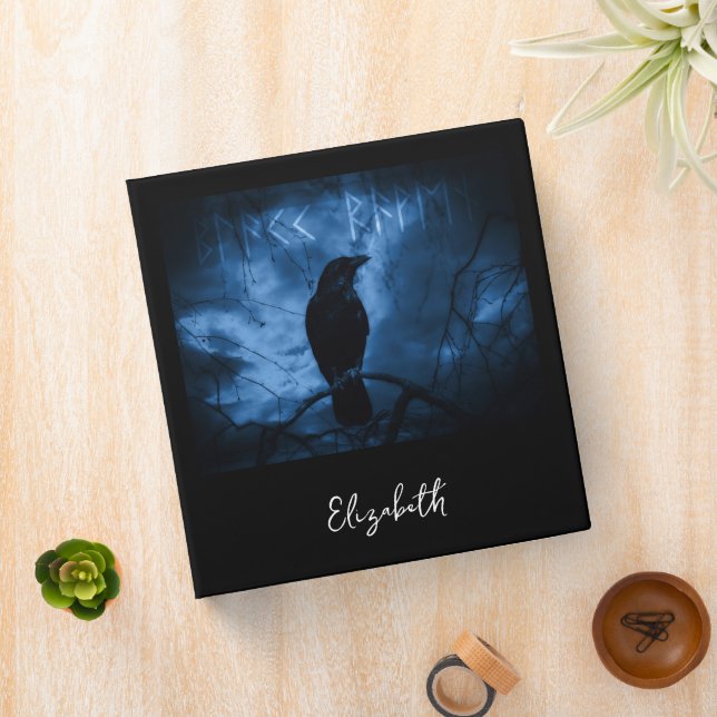 Black Crow with Runes Dark Goth Style 3 Ring Binder (In Situ)