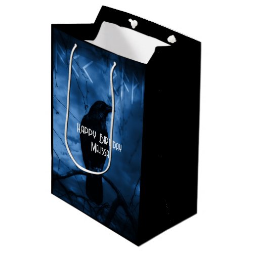 Black Crow with Runes Dark Goth Style Birthday Medium Gift Bag