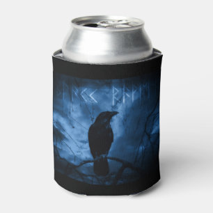 Black Crow with Runes Dark Goth Style Can Cooler