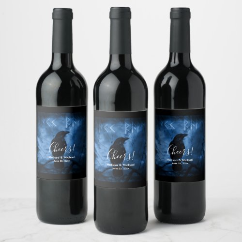 Black Crow with Runes Dark Goth Style Cheers Wine Label