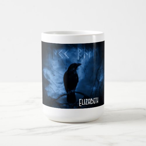 Black Crow with Runes Dark Goth Style Coffee Mug