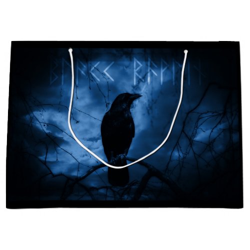 Black Crow with Runes Dark Goth Style Large Gift Bag