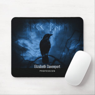 Black Crow with Runes Dark Goth Style Mouse Pad