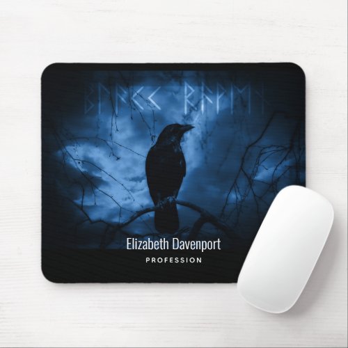 Black Crow with Runes Dark Goth Style Mouse Pad