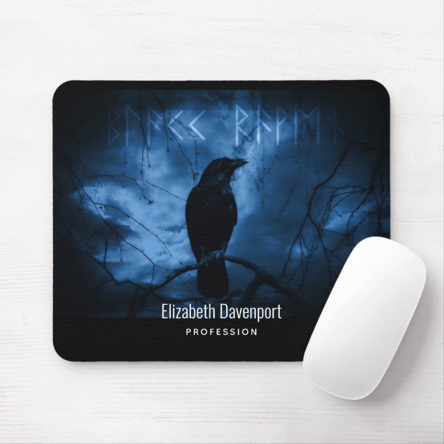 Black Crow with Runes Dark Goth Style Mouse Pad (With Mouse)