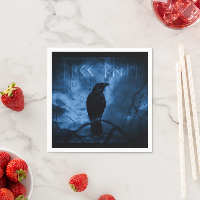  Black Crow with Runes Dark Goth Style Napkins (Insitu)