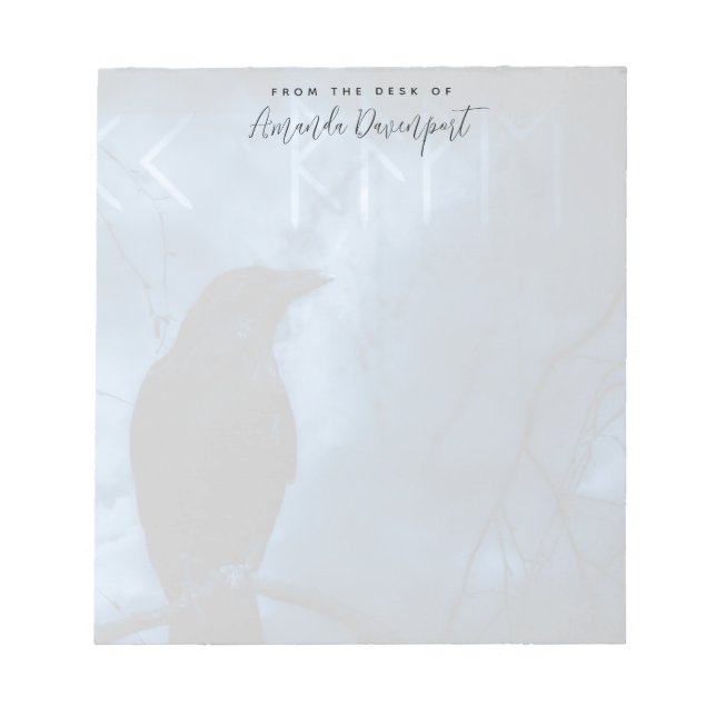 Black Crow with Runes Dark Goth Style Notepad (Front)