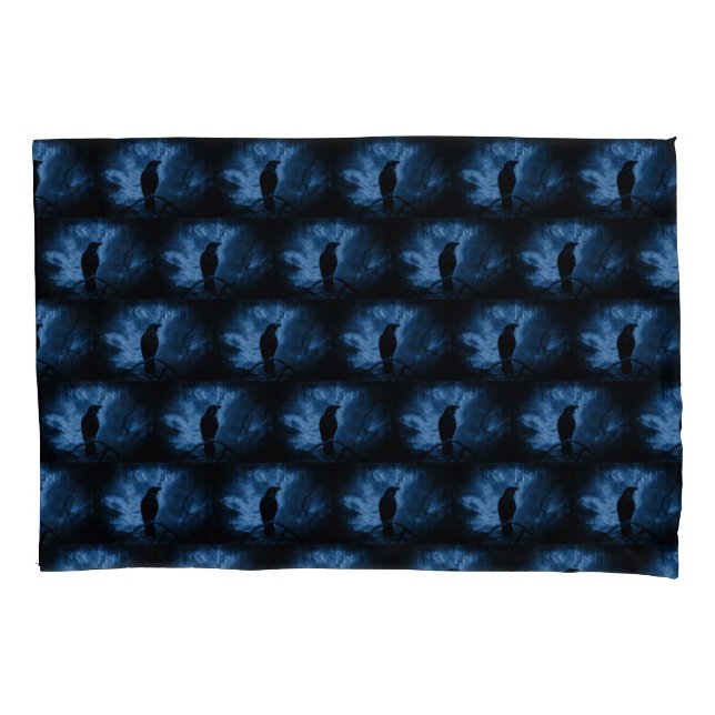 Black Crow with Runes Dark Goth Style Pillow Case (Front)