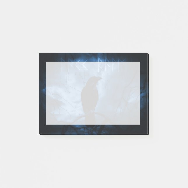 Black Crow with Runes Dark Goth Style Post-it Notes (Front)