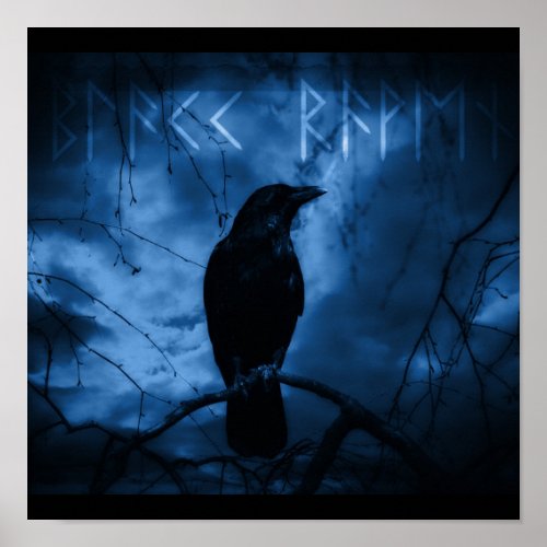 Black Crow with Runes Dark Goth Style Poster