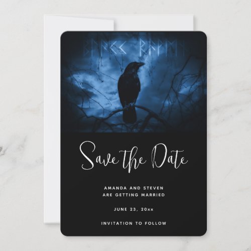 Black Crow with Runes Dark Goth Style Save The Date