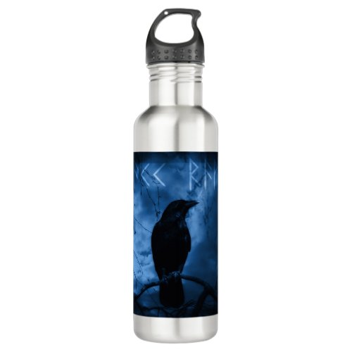 Black Crow with Runes Dark Goth Style Stainless Steel Water Bottle