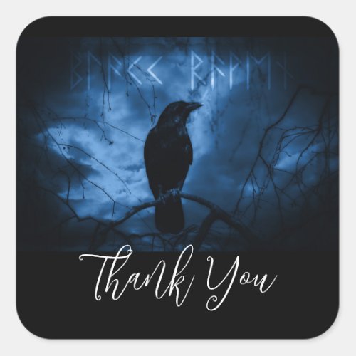 Black Crow with Runes Dark Goth Style Thank You Square Sticker