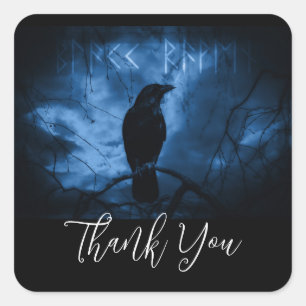Black Crow with Runes Dark Goth Style Thank You Square Sticker