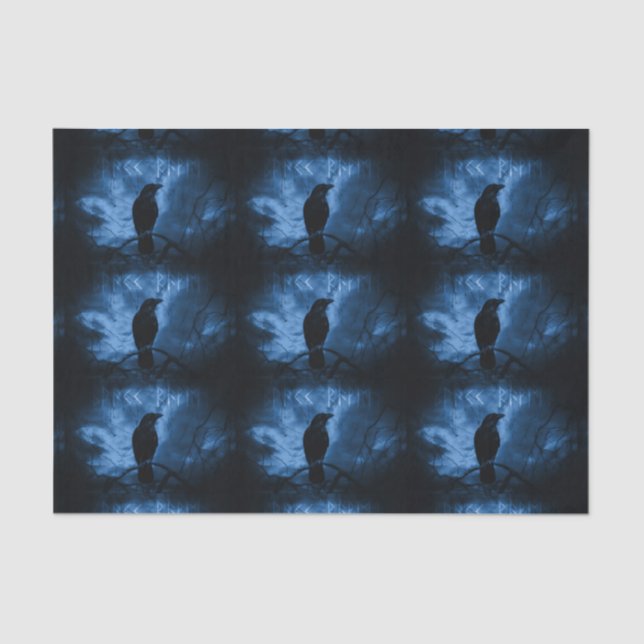 Black Crow with Runes Dark Goth Style Tissue Paper (Front)