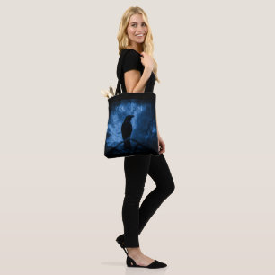 Black Crow with Runes Dark Goth Style Tote Bag