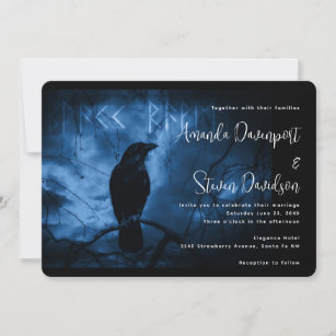 Black Crow with Runes Dark Goth Style Wedding Invitation