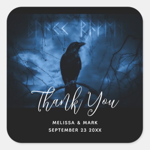 Black Crow with Runes Dark Goth Style Wedding Square Sticker