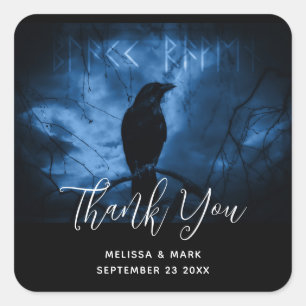 Black Crow with Runes Dark Goth Style Wedding Square Sticker
