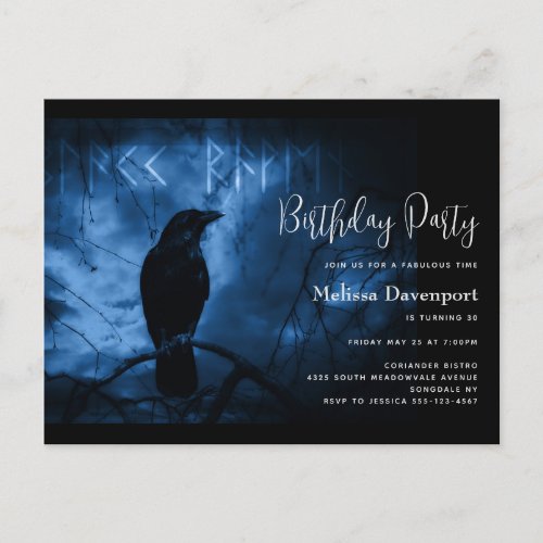 Black Crow with Runes Goth Birthday Invitation Postcard