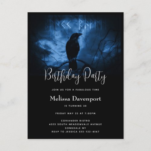 Black Crow with Runes Goth Birthday Invitation Postcard