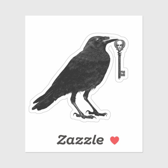 Black Crow With Skeleton Key In Beak Sticker (Sheet)