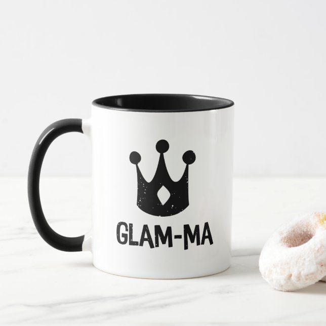 Black Crown Glam-Ma Glamma Grandma Grandmother Mug (With Donut)
