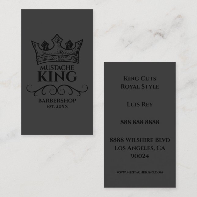Black Crown King Mustache Barbershop Business Card (Front/Back)
