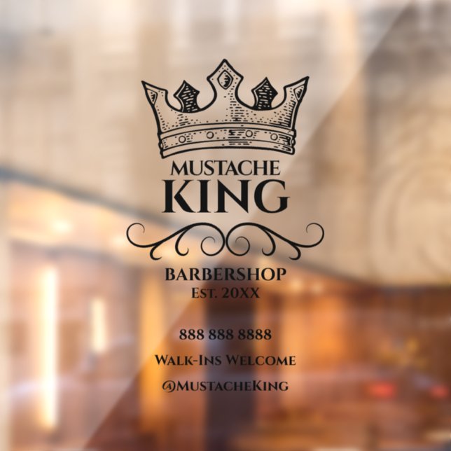 Black Crown King Mustache Barbershop Business Window Cling (Sheet 2)