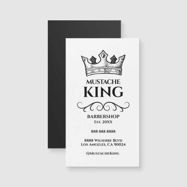 Black Crown King Mustache Barbershop Magnet Card (Front/Back)