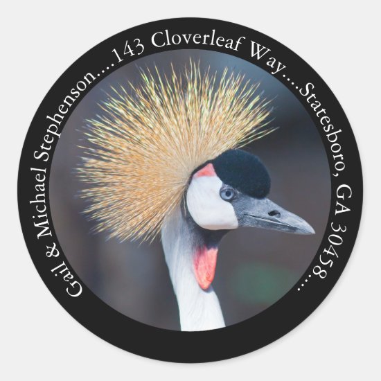 Black Crowned Crane Black Return Address Classic Round Sticker