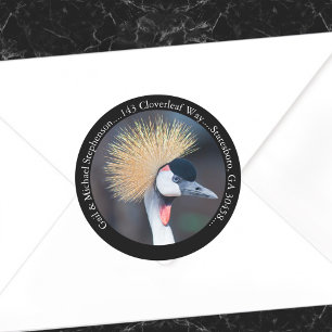 Black Crowned Crane Black Return Address Classic Round Sticker