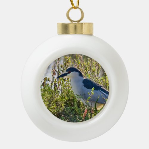 Black_crowned Night Heron Ceramic Ball Christmas Ornament
