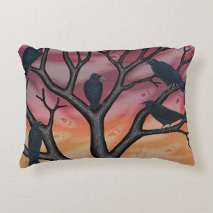 black crows and ghosts at sunset accent pillow