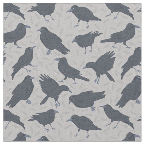 Black Crows Birds Gray Patterned Fabric